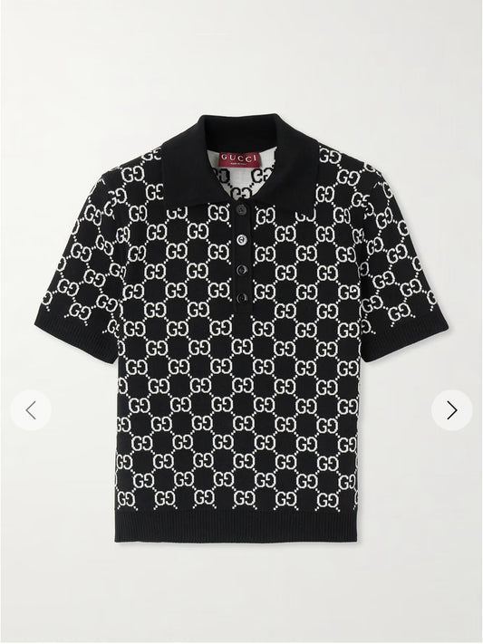 GUCCI
Reversible logo-jacquard wool-blend polo shirt